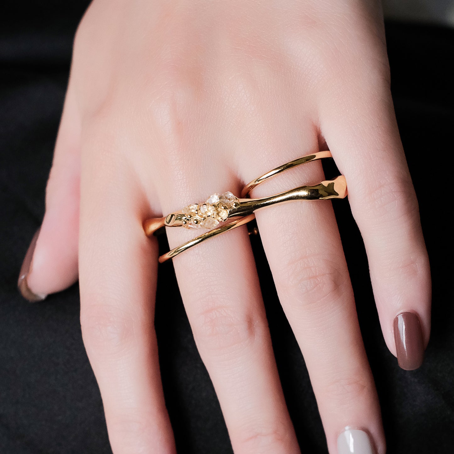 Space Ice - Magenta Mist - Ice Storm Double Finger Ring (18K Gold Plated)
