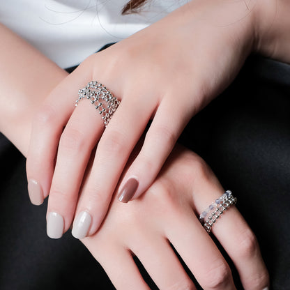 Space Ice - Double Beaded Chain Ring (White Gold Plated) 