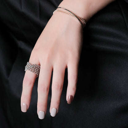 Space Ice - Double Beaded Chain Ring (White Gold Plated) 