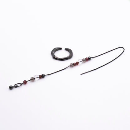 Bubble Nebula - Hoop Ear Cuff + Beading Threader Earring (Black) 