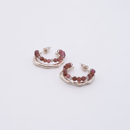 Bubble Nebula - Silver Garnet Hoop Earrings