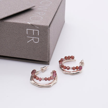 Bubble Nebula - Silver Garnet Hoop Earrings