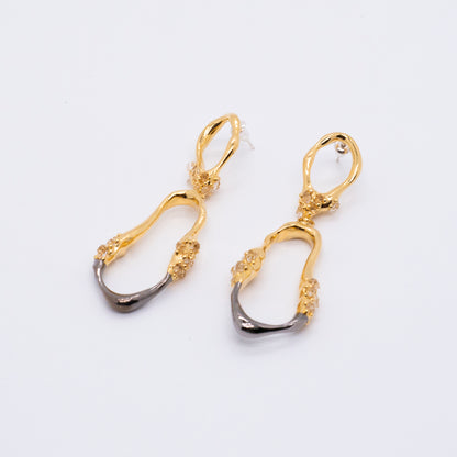 코스믹 아이스 크리스탈 드롭 귀걸이 - 두꺼운 금도금 블랙 투톤 (L)