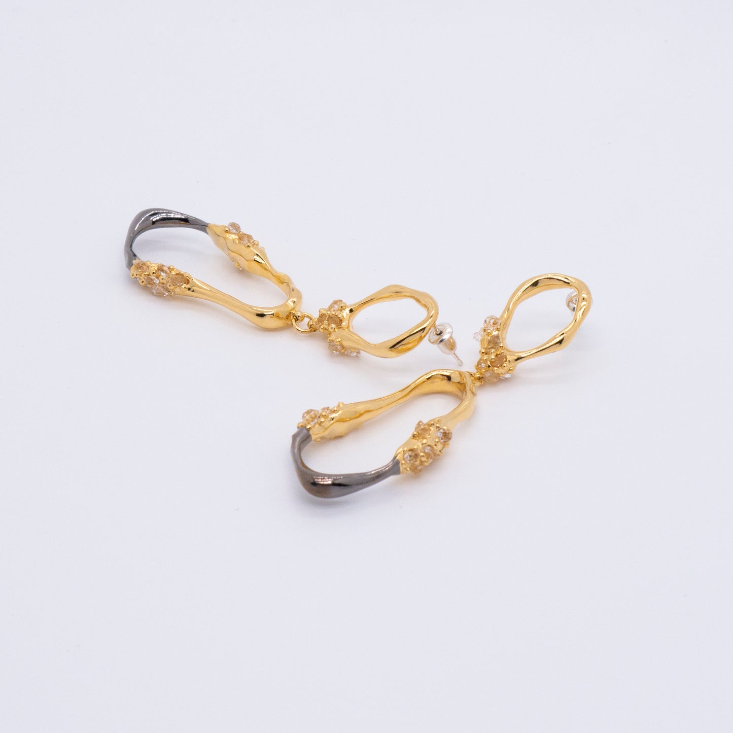 Space Ice - Herkimer Diamond Drop Earrings - L (Black & 18K Gold Plated) 