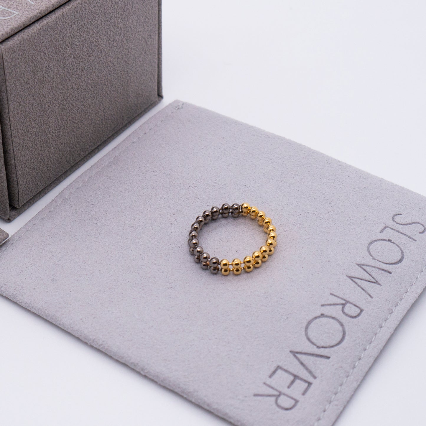 Space Ice - Beaded Chain Ring (Black & 18K Gold Plated) 