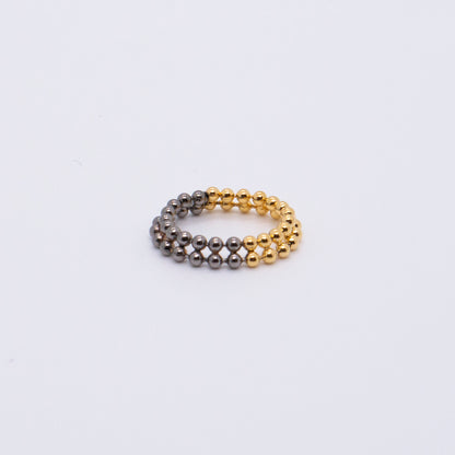 Space Ice - Beaded Chain Ring (Black & 18K Gold Plated) 