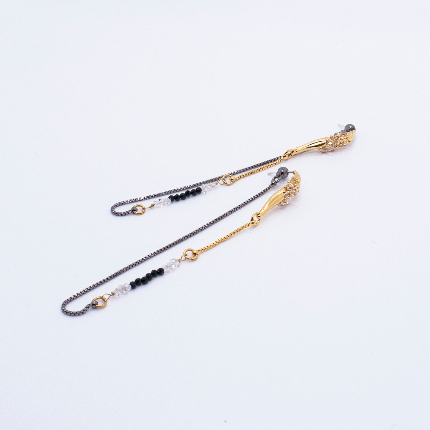 Space Ice - Herkimer Diamond Chain Earrings (Black & 18K Gold Plated)