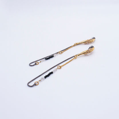 Space Ice - Herkimer Diamond Chain Earrings (Black & 18K Gold Plated)