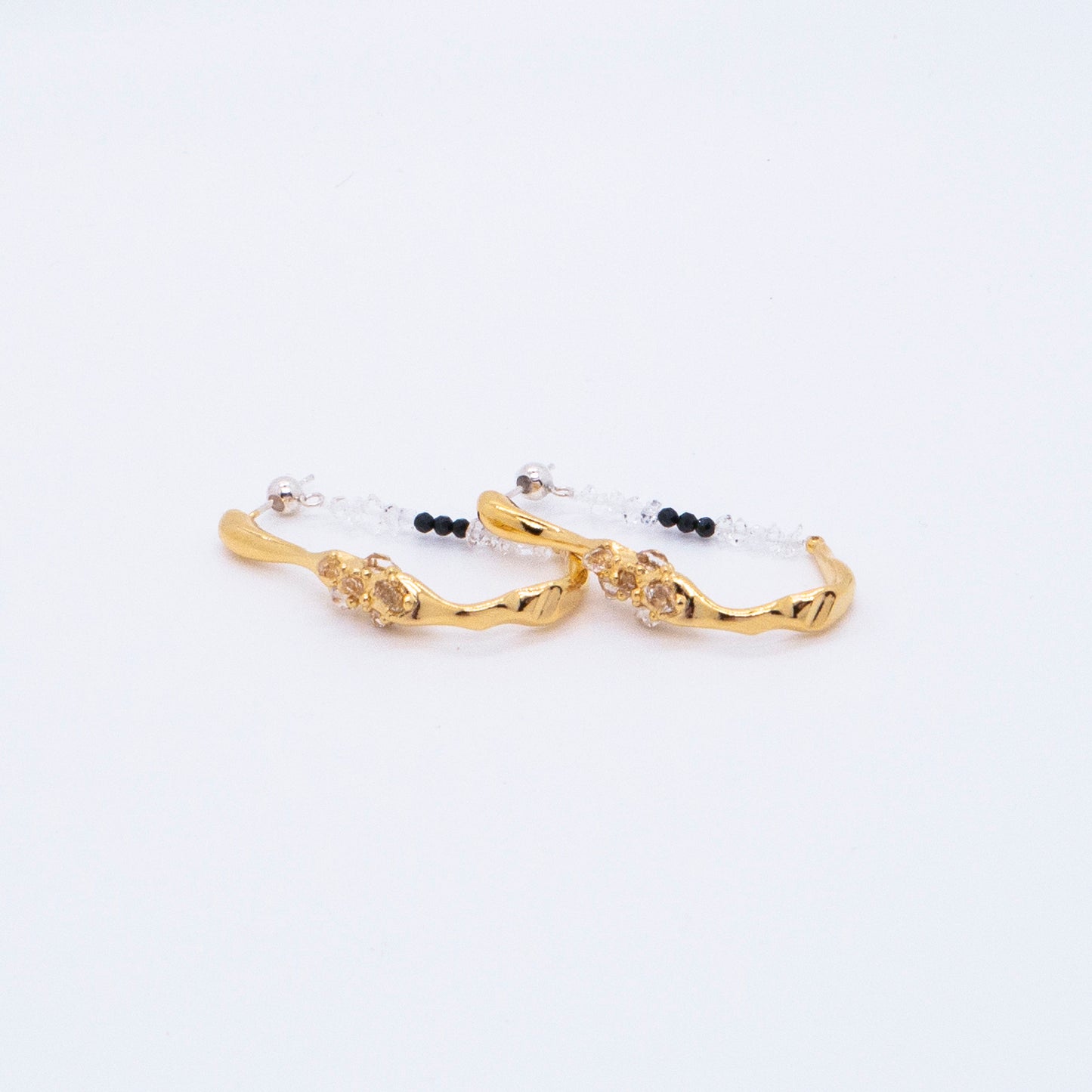 Space Ice - Herkimer Diamond Hoop Earrings (18K Gold Plated) 