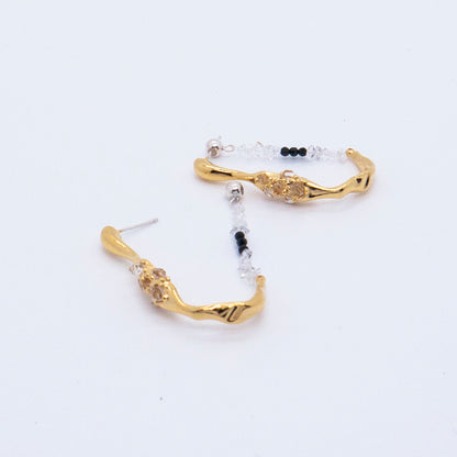 Space Ice - Herkimer Diamond Hoop Earrings (18K Gold Plated) 
