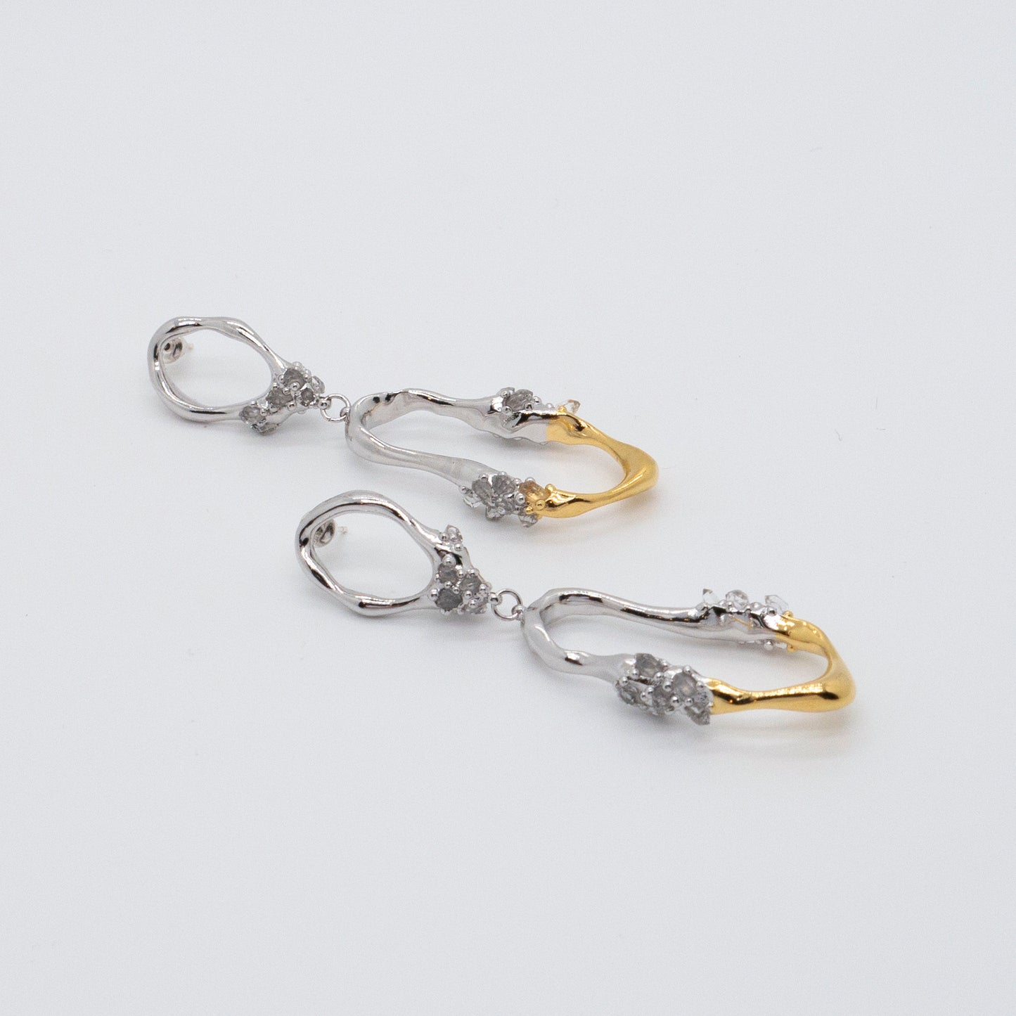 Space Ice - Herkimer Diamond Drop Earrings - L (White & 18K Gold Plated)