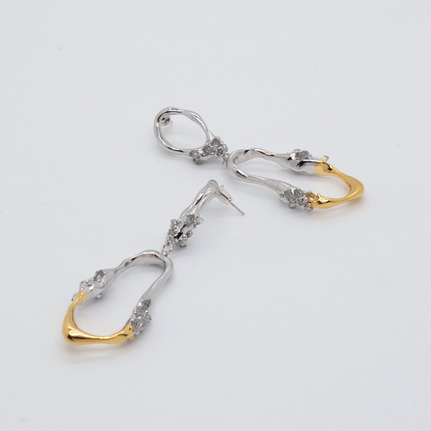 Space Ice - Herkimer Diamond Drop Earrings - L (White & 18K Gold Plated)