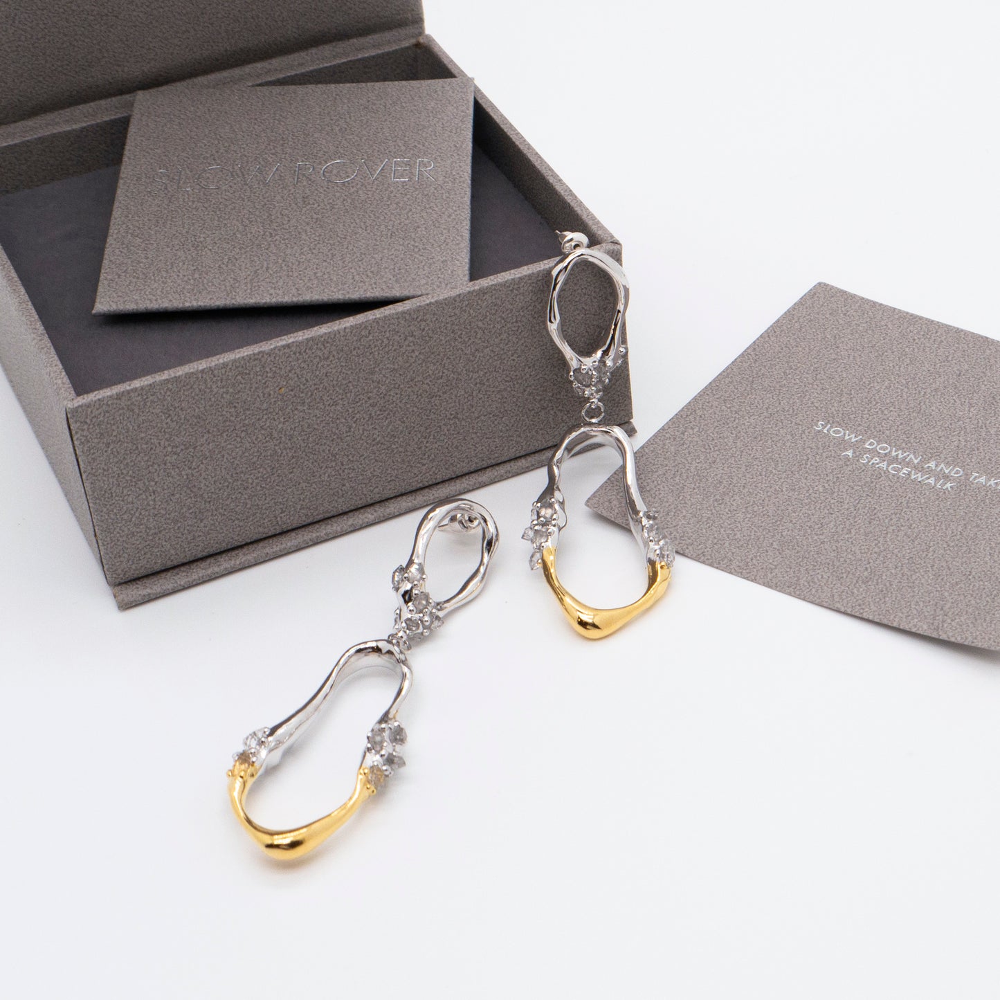 Space Ice - Herkimer Diamond Drop Earrings - L (White & 18K Gold Plated)