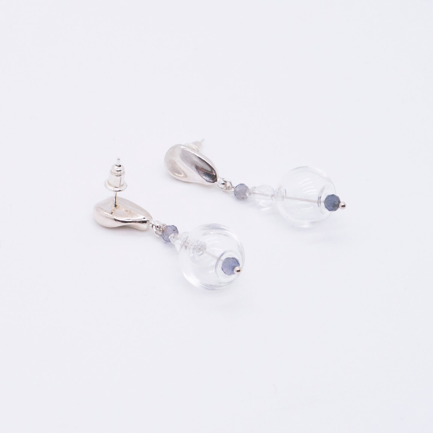 Space Ice - Magenta Mist - Glass Bubble Iolite Earrings (Silver)