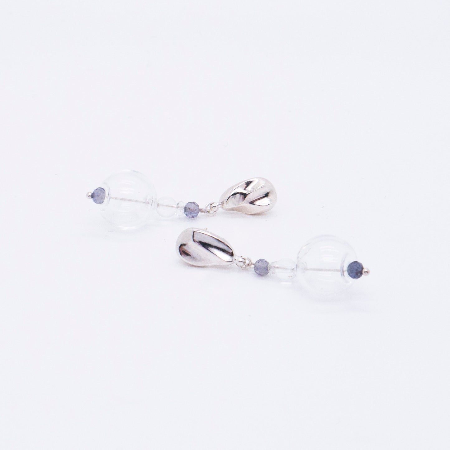 Space Ice - Magenta Mist - Glass Bubble Iolite Earrings (Silver)