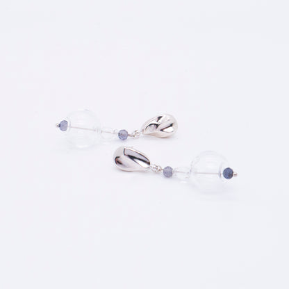 Space Ice - Magenta Mist - Glass Bubble Iolite Earrings (Silver)