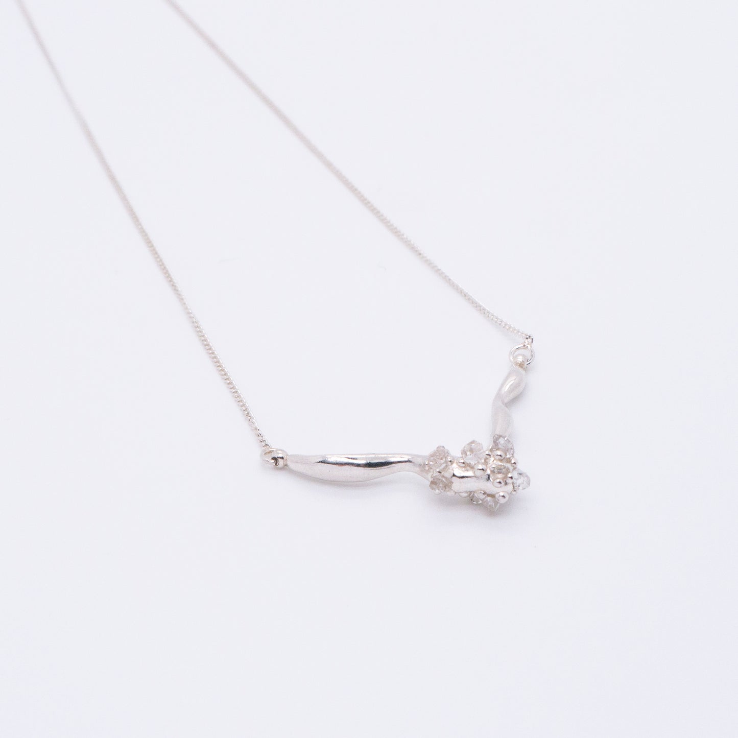 Space Ice - Magenta Mist - Herkimer Diamond V Necklace (Silver)