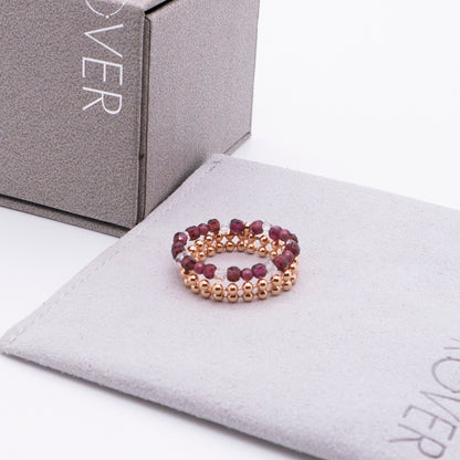 Space Ice - Magenta Mist - Herkimer Diamond & Garnet Beaded Chain Ring (Rose Gold Plated) 