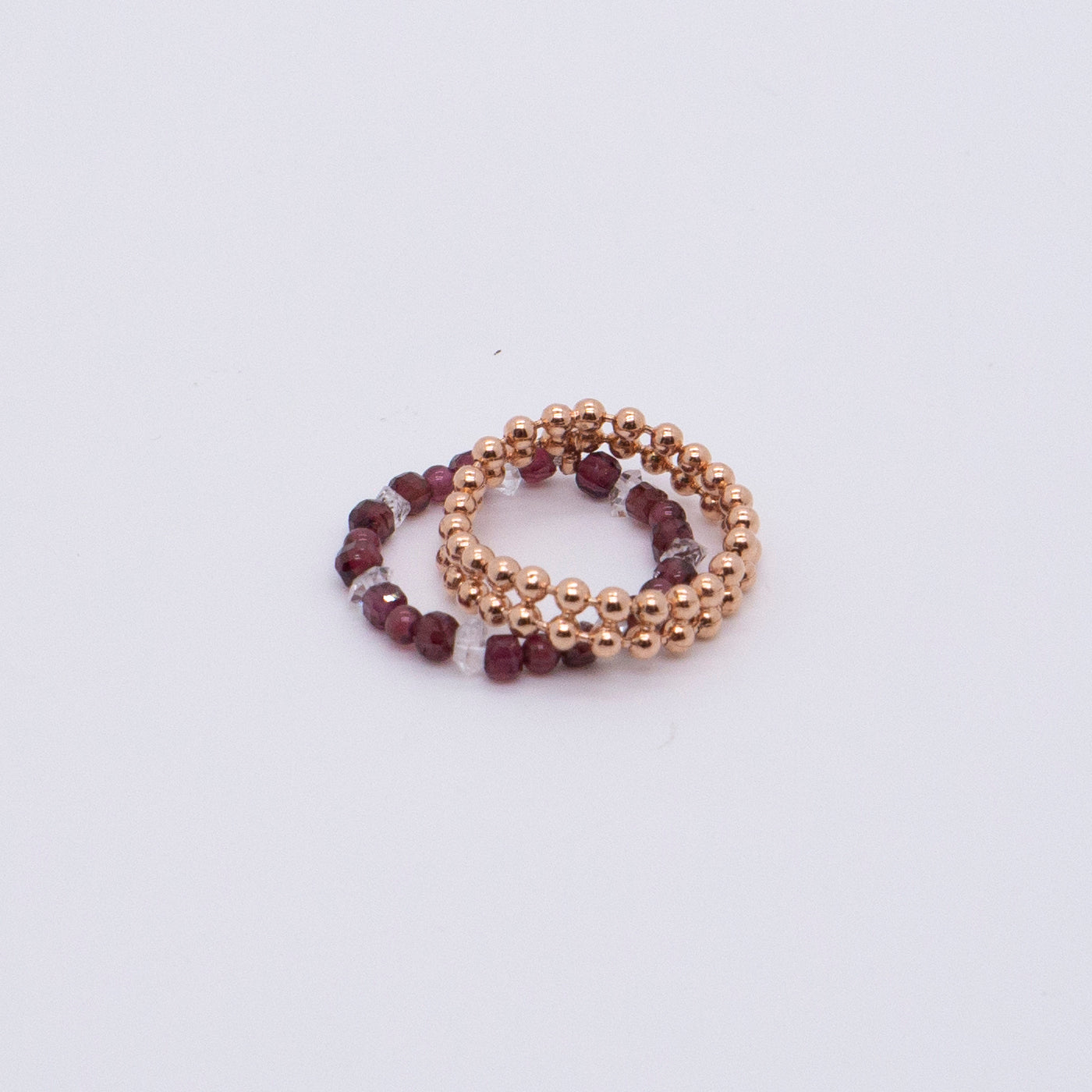 Space Ice - Magenta Mist - Herkimer Diamond & Garnet Beaded Chain Ring (Rose Gold Plated) 