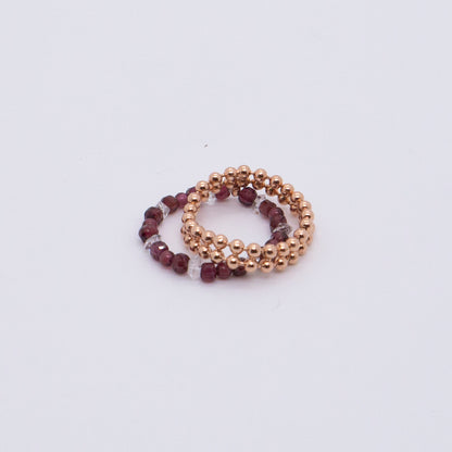 Space Ice - Magenta Mist - Herkimer Diamond & Garnet Beaded Chain Ring (Rose Gold Plated) 