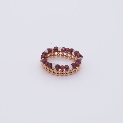 Space Ice - Magenta Mist - Herkimer Diamond & Garnet Beaded Chain Ring (Rose Gold Plated) 