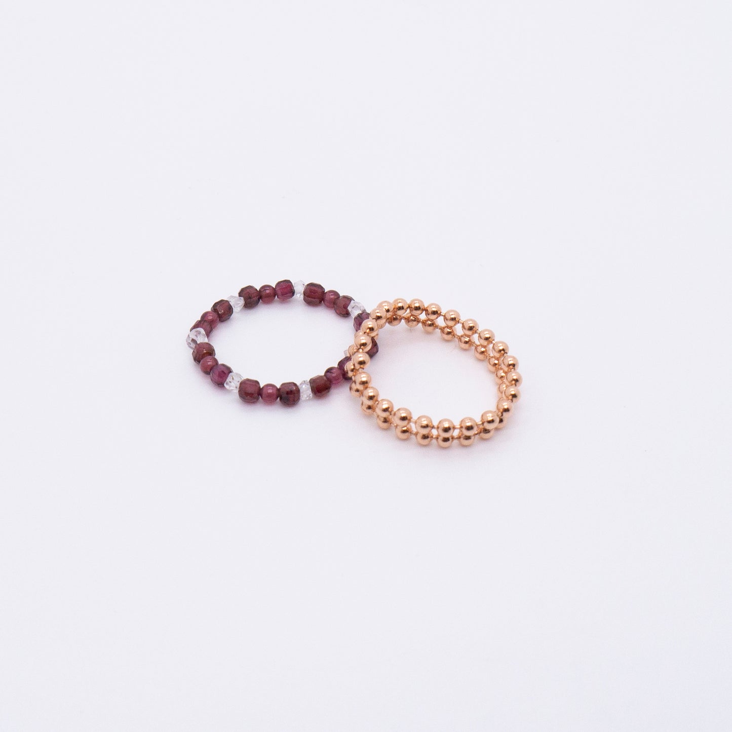 Space Ice - Magenta Mist - Herkimer Diamond & Garnet Beaded Chain Ring (Rose Gold Plated) 