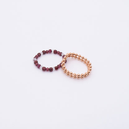 Space Ice - Magenta Mist - Herkimer Diamond & Garnet Beaded Chain Ring (Rose Gold Plated) 