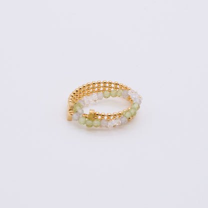 Space Ice - Magenta Mist - Herkimer Diamond & Peridot Beaded Double Hoop Chain Ring (18K Gold Plated) 