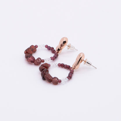 Space Ice - Magenta Mist - Garnet Beaded Hoop Drop Earrings (Rose Gold Plated)