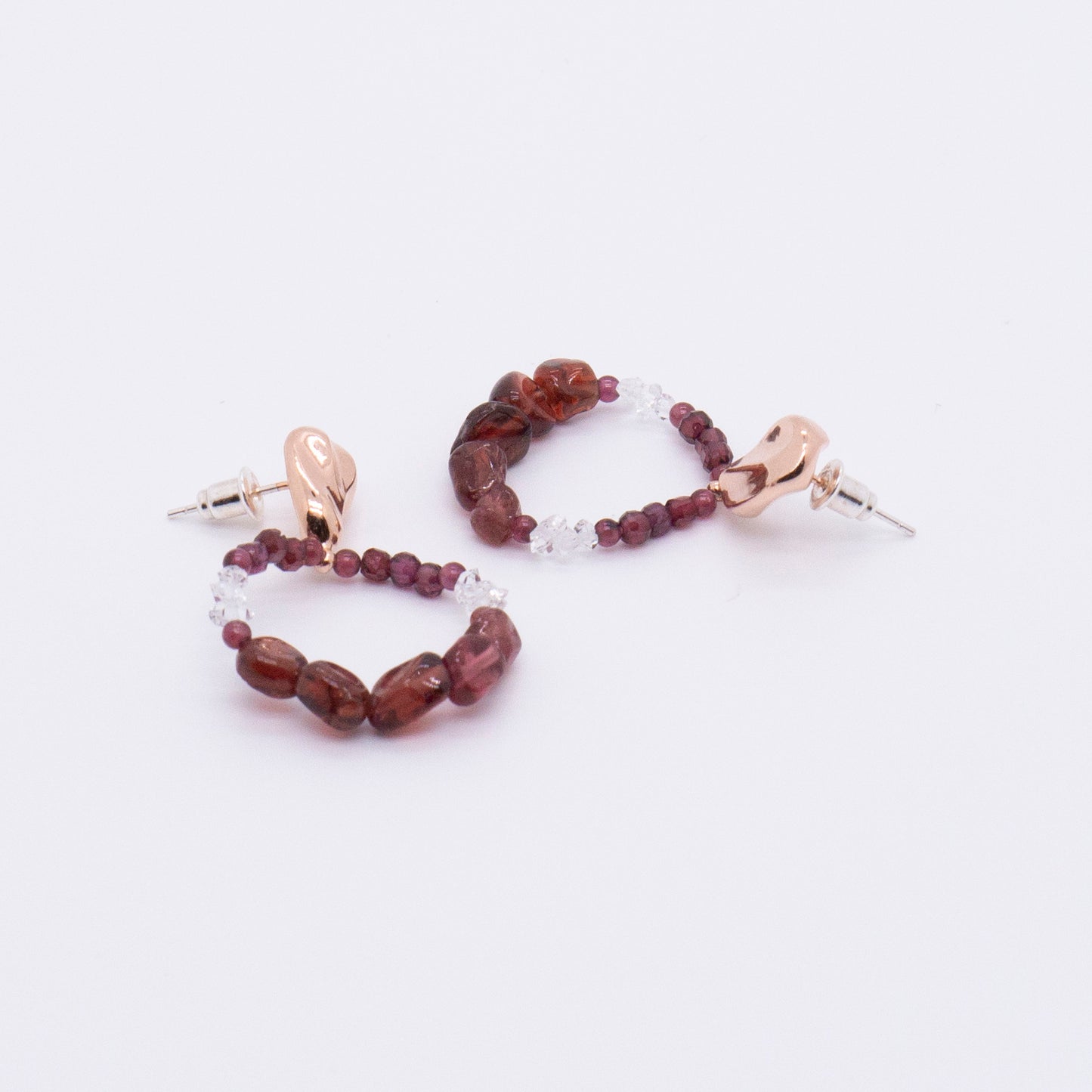 Space Ice - Magenta Mist - Garnet Beaded Hoop Drop Earrings (Rose Gold Plated)