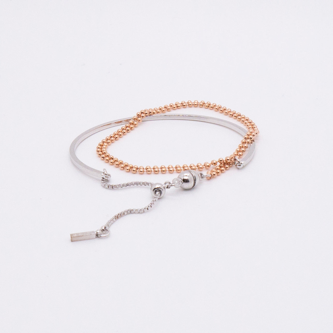 Space Ice - Magenta Mist - Double Colour Beaded Chain Bracelet (Rose Gold + White Gold Plated)