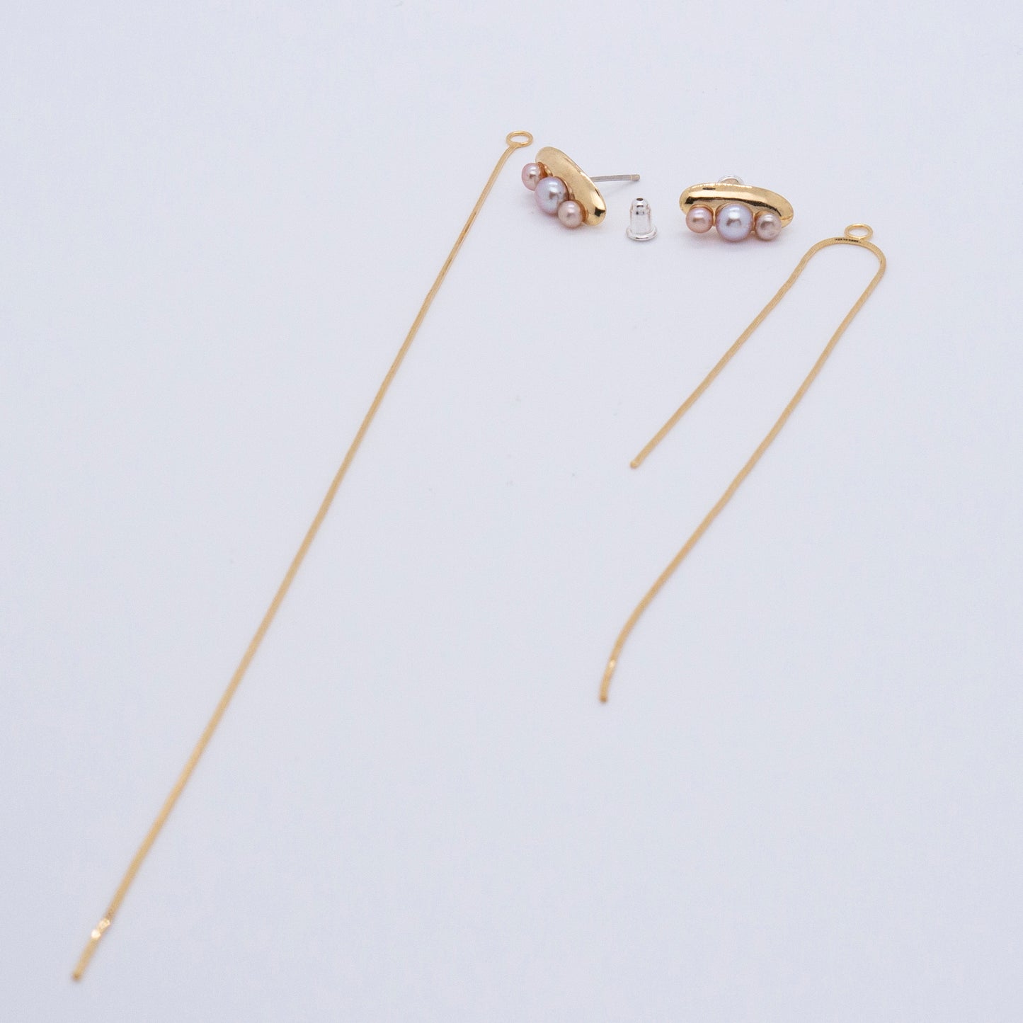 Multiverse - Time Travel Baby Pearl Earrings + Asymmetric Thread Earring Backs (18K Gold Plated)