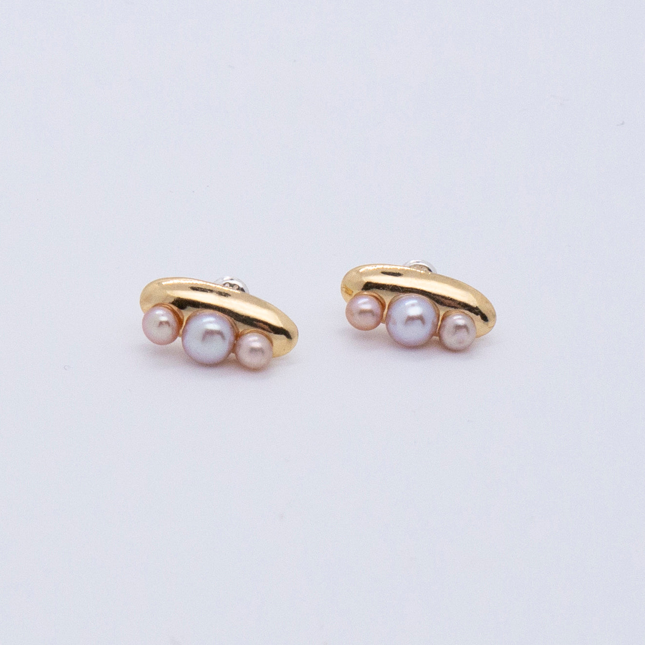 Multiverse - Time Travel Baby Pearl Earrings + Asymmetric Thread Earring Backs (18K Gold Plated)