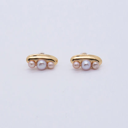 Multiverse - Time Travel Baby Pearl Earrings + Asymmetric Thread Earring Backs (18K Gold Plated)