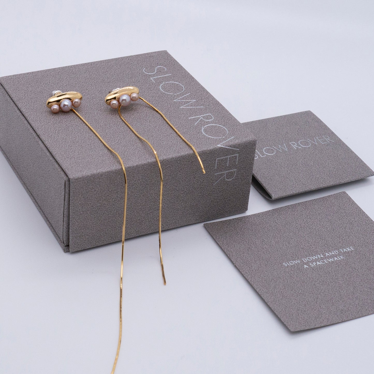 Multiverse - Time Travel Baby Pearl Earrings + Asymmetric Thread Earring Backs (18K Gold Plated)