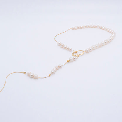 マルチバース シンプル パール ロング チェーン - 太い 18K ゴールド メッキ