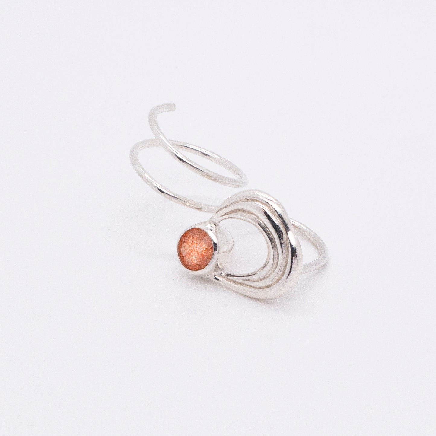 솔라 플레어 프로미넌스 선스톤 더블 링 - 스털링 실버