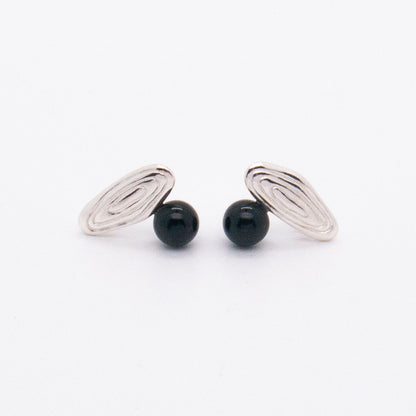 Solar Flares - Sunspots Black Agate Earrings (Silver)