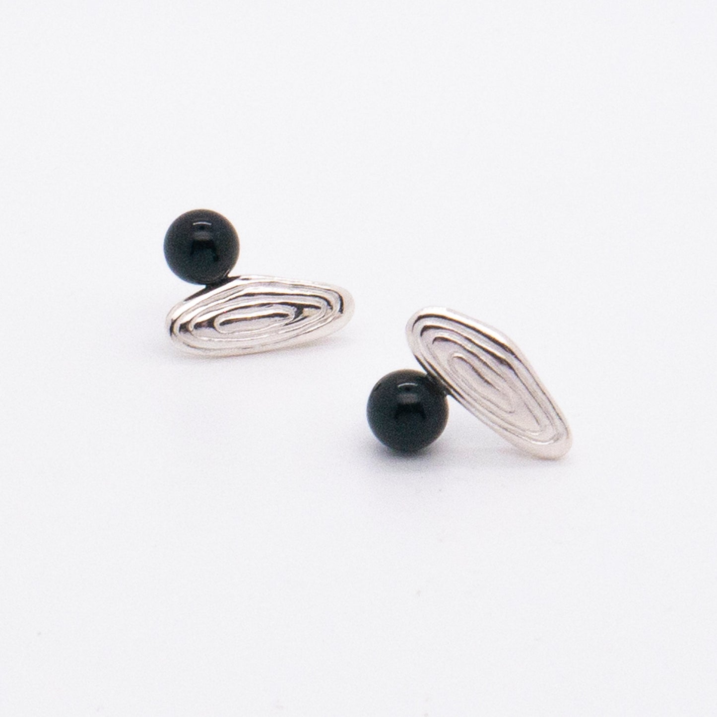 Solar Flares - Sunspots Black Agate Earrings (Silver)