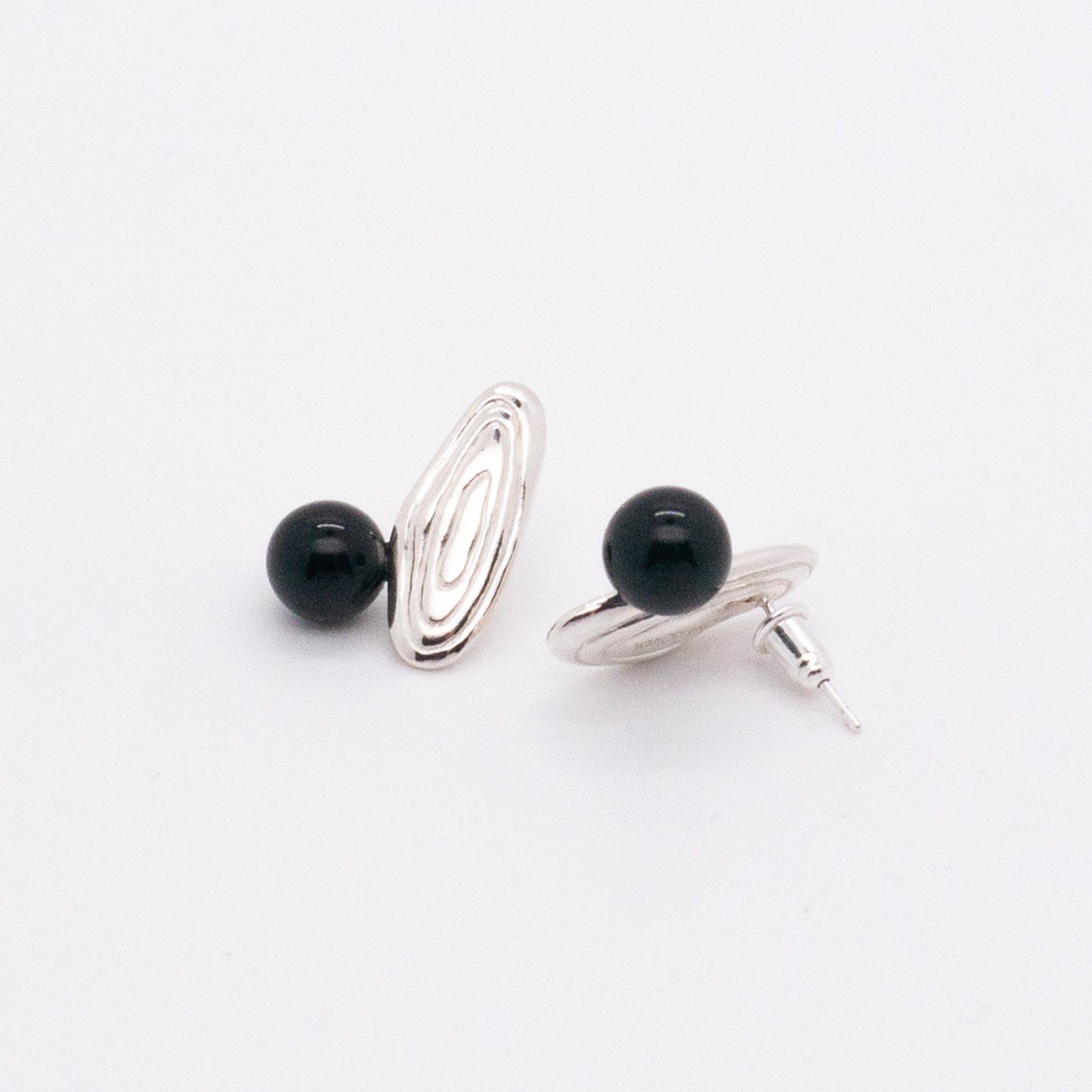 Solar Flares - Sunspots Black Agate Earrings (Silver)