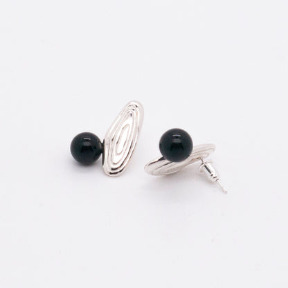 Solar Flares - Sunspots Black Agate Earrings (Silver)