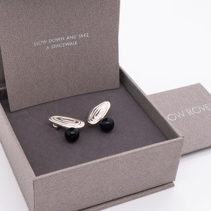 Solar Flares - Sunspots Black Agate Earrings (Silver)