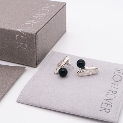 Solar Flares - Sunspots Black Agate Earrings (Silver)