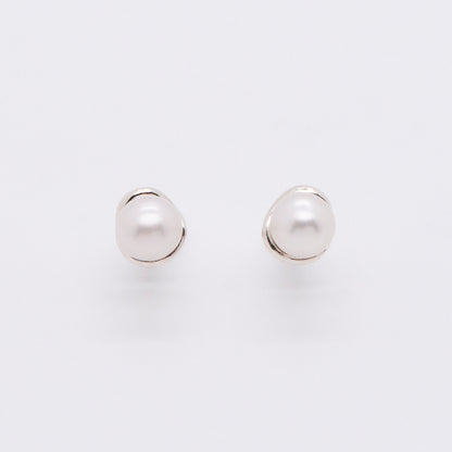 Solar Flares - Classic 8mm White Pearl Earrings (Silver)