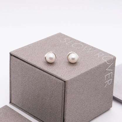 Solar Flares - Classic 8mm White Pearl Earrings (Silver)