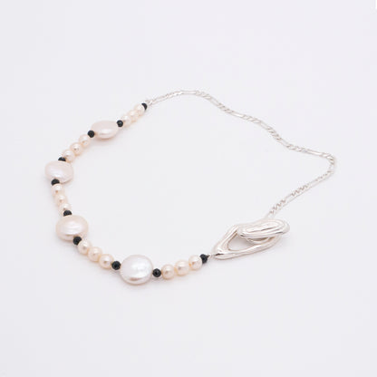 Solar Flares - Magnetic Storm Baroque White Pearl Necklace (Silver)