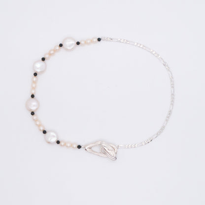Solar Flares - Magnetic Storm Baroque White Pearl Necklace (Silver)