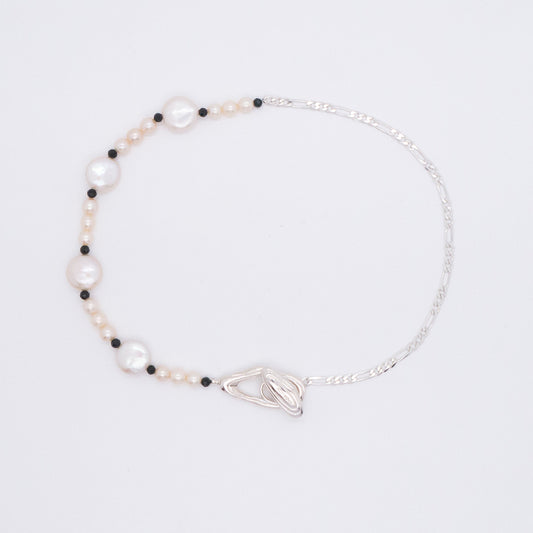 Solar Flares - Magnetic Storm Baroque White Pearl Necklace (Silver)