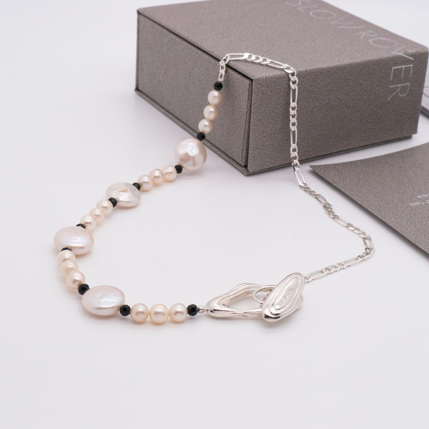 Solar Flares - Magnetic Storm Baroque White Pearl Necklace (Silver)