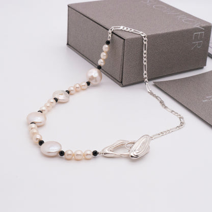 Solar Flares - Magnetic Storm Baroque White Pearl Necklace (Silver)
